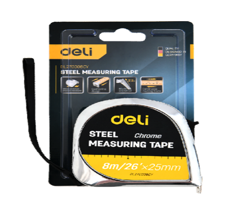 Deli EDL270008CY 8m 26ft x 25mm Steel Tape Measure – Heavy Duty Professional Workshop, Construction, Automotive, Fabrication, Industrial Maintenance, and Precision Measuring Tool