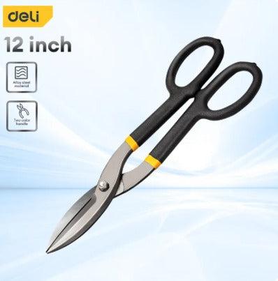 Deli EDL25912 12" Tin Snip – Heavy Duty Professional Cutting Tool with Maximum Cutting Thickness for Carbon Steel ≤0.8mm & Stainless Steel ≤0.6mm, Industrial Grade Workshop, Construction, and Fabrication Hand Tool