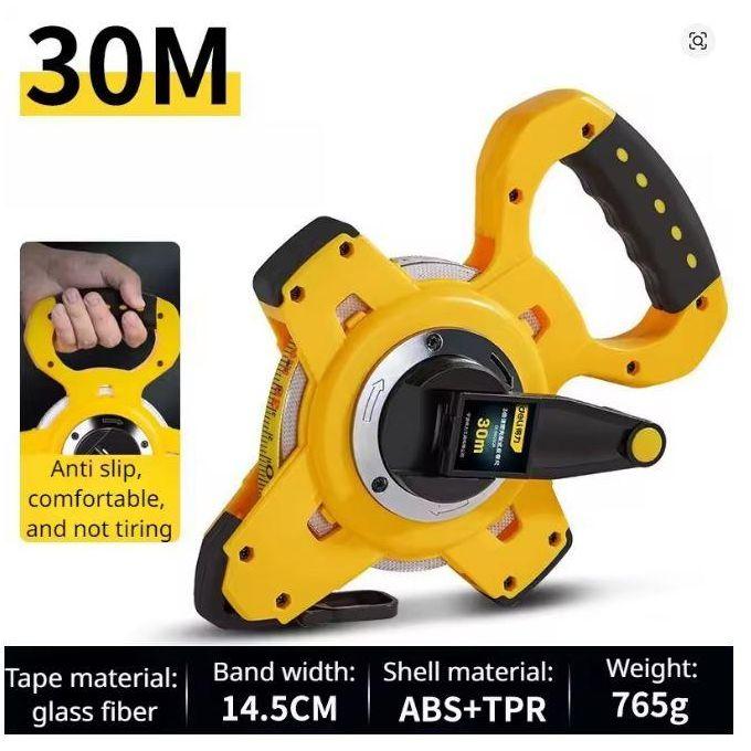 Deli DL9030G 30m x 14.5mm Steel Measuring Tape – Fast Rewind Gear Tape Measure with 3:1 Gear Ratio for Construction, Surveying and Layout Applications