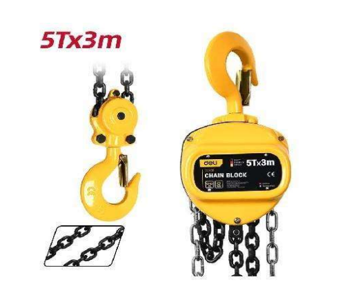 Deli EDL305 5 Ton Chain Block – Heavy Duty Manual Chain Hoist with Industrial Grade Load Chain for Construction, Warehouse and Heavy Equipment Lifting Applications
