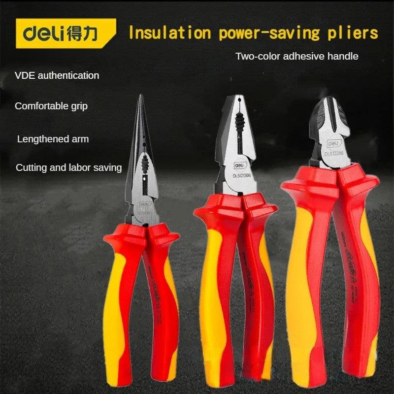 Deli EDL512003T 3PC Insulated Pliers Set – Professional VDE Insulated Hand Tool Kit for Electrical Installation, Maintenance and Industrial Applications