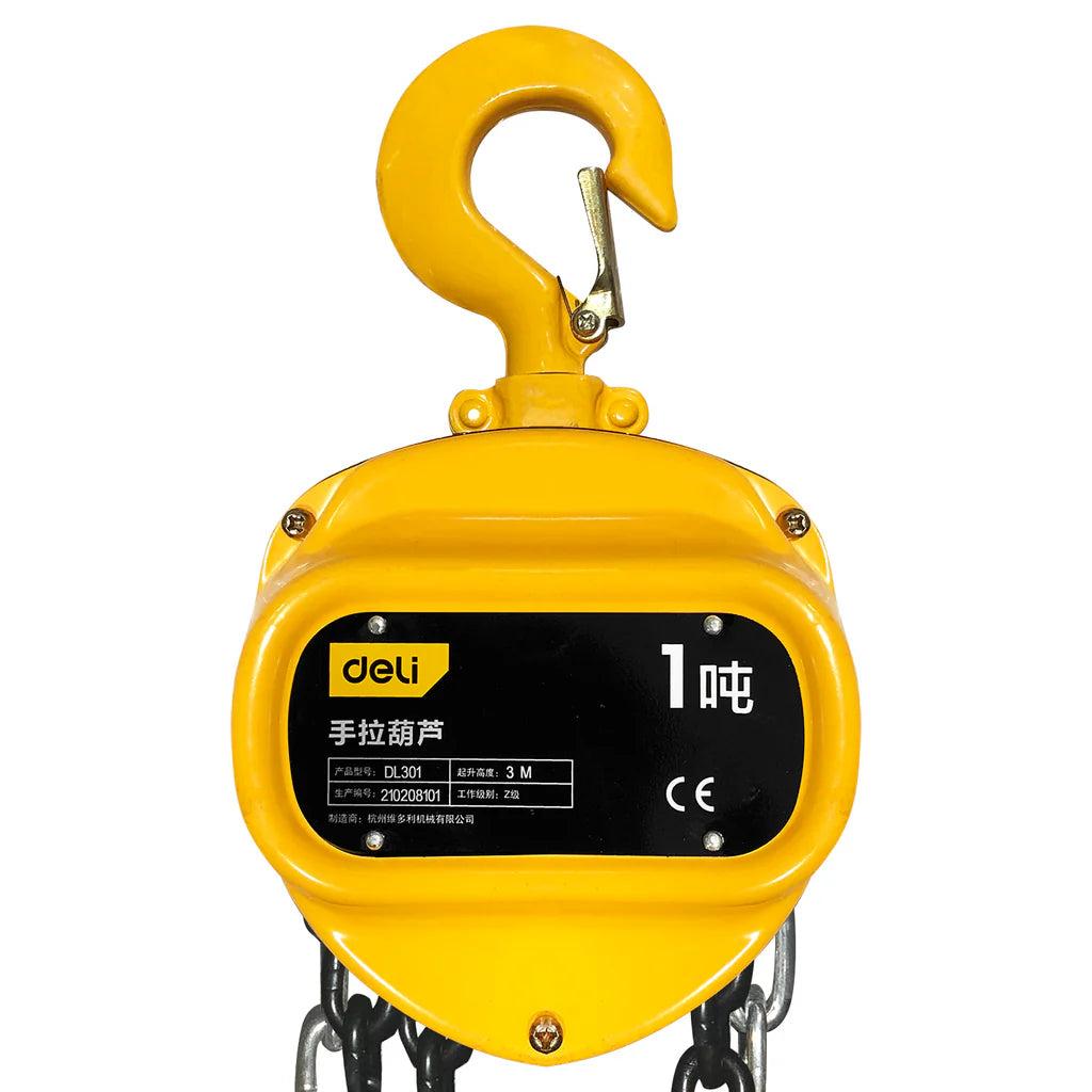 Deli EDL301 1 Ton Chain Block – Heavy Duty Manual Chain Hoist with Precision Gear System for Heavy Lifting, Rigging, Construction and Workshop Applications