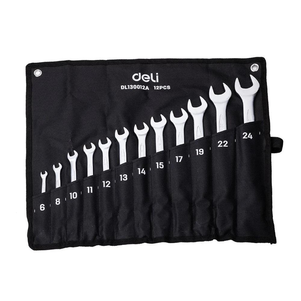 Deli EDL130012A 6-24mm 12 Pcs Combination Spanner Set – Professional Metric Wrench Set for Mechanical and Automotive Use