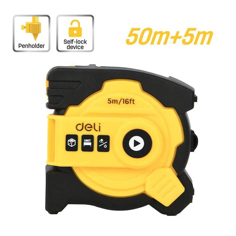 Deli EDL4172B 5m Tape Measure with 50m Laser Distance Meter – Digital Laser Tape Measure with ABS+TPR Body, ±(3mm+5x10⁻⁵D) Accuracy & 3.7V Lithium Battery