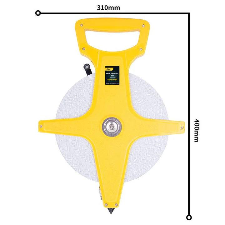 Deli EDL98100Y 100m Fibreglass Measuring Tape  – Heavy Duty Long Tape Measure with Durable ABS Case for Construction, Surveying & Outdoor Use