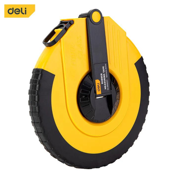 Deli EDL9850ZY Fibreglass Measuring Tape – Heavy Duty Long Measuring Tape with Durable ABS Case for Construction, Surveying & DIY Use