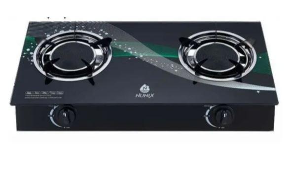NUNIX GI-007 2 Burner Infrared Gas Stove – Energy Saving Glass Top Cooker with Auto Ignition