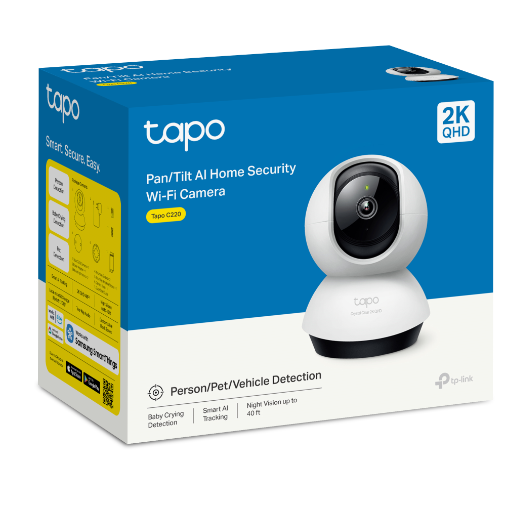 [C220-ES-DS] Tapo C220 Pan/Tilt AI Home Security Wi-Fi Camera – Smart indoor security camera with AI detection, pan and tilt coverage, and reliable home monitoring