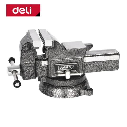 Deli DL2905Z 5″ Bench Vice – Heavy Duty Cast Iron Bench Vise with 25kN Clamping Force & Hardened Steel Jaws for Woodworking and Metalworking
