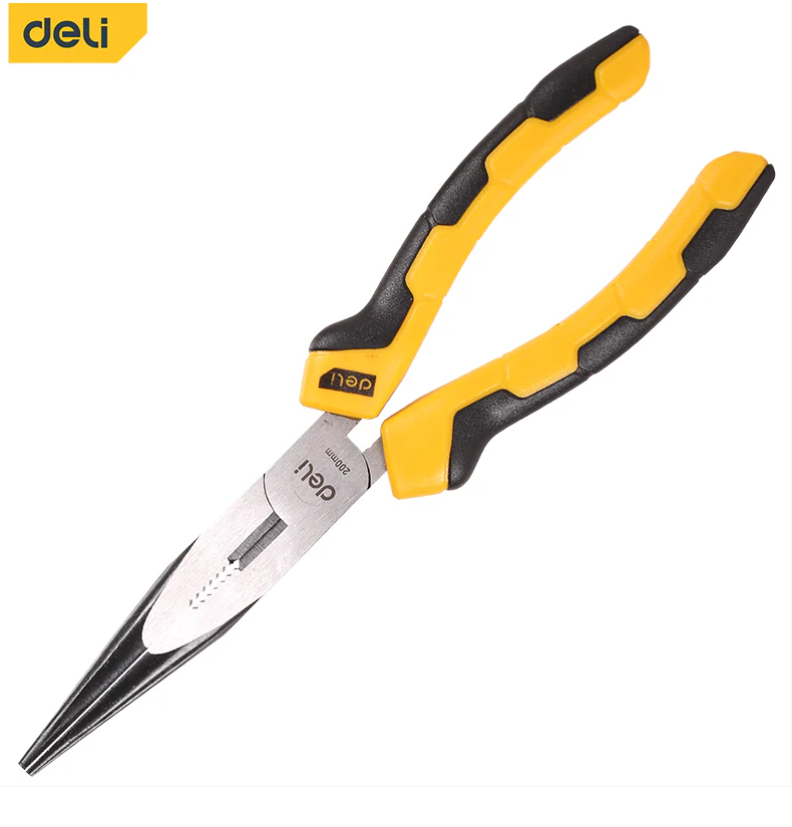 Deli EDL2108 8" Long Nose Pliers – Extended Reach Precision Needle Nose Hand Tool for Electrical Work, Repairs & DIY Projects