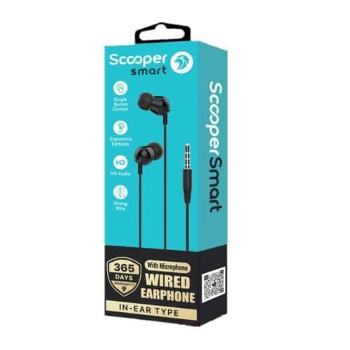 Scooper Smart SWE-02 Wired Earphones – Clear sound quality earphones designed for everyday music listening and calls with stable wired connection