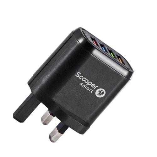 Scooper Smart SFC-04C 3.0A 4 Port USB Fast Charger With One USB Cable – Fast and convenient charging for multiple devices from a single power source
