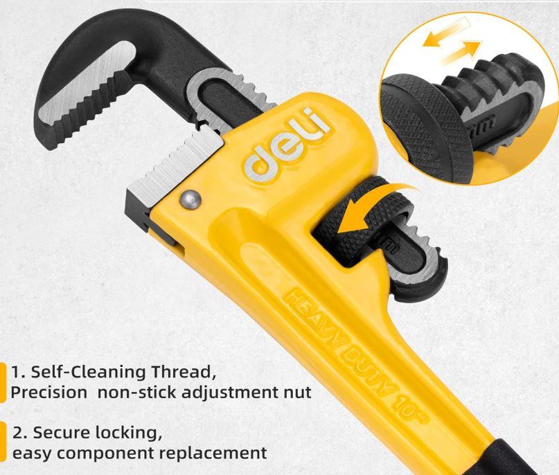 Deli EDL2536 36-Inch Heavy-Duty Pipe Wrench – Professional Adjustable Plumbing Wrench for Large Pipes