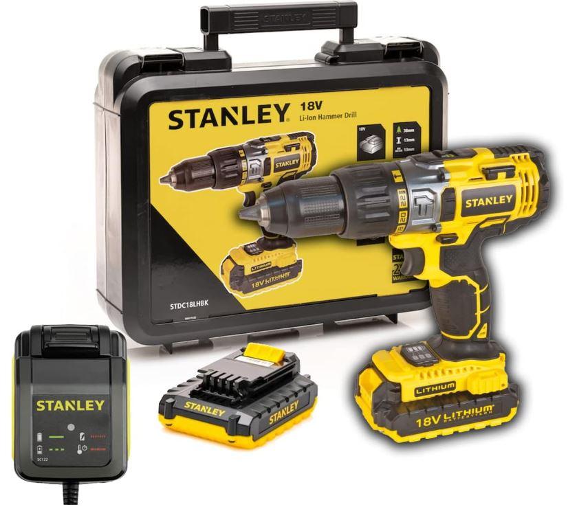Stanley STDC18LHBK 18V Li-Ion Hammer Drill – Portable DIY Drill for Wood, Metal & Masonry