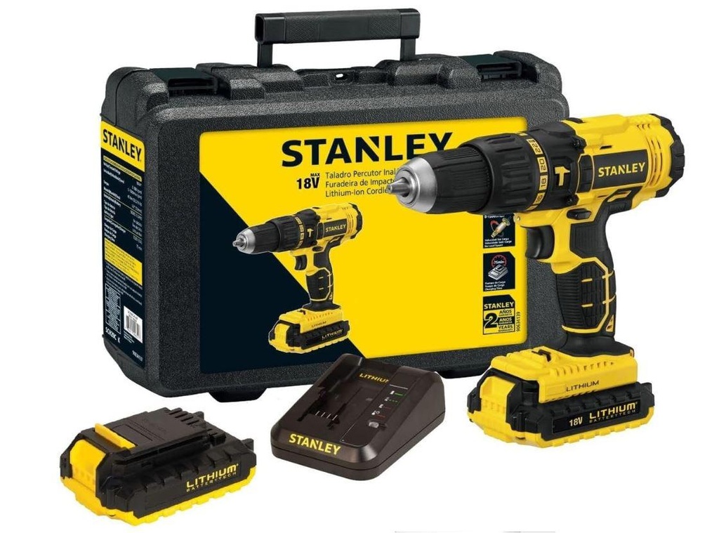 Stanley SCH20S2K-B5 18V Cordless Hammer Drill Kit – Li-Ion, Masonry, Wood & Concrete