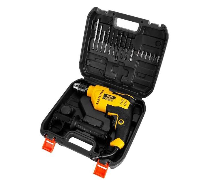 Deli EDC180 650W Corded Impact Drill Set – 48,000BPM Hammer Drill 3000RPM Variable Speed + 9 Drill Bits for Wood, Metal & Masonry