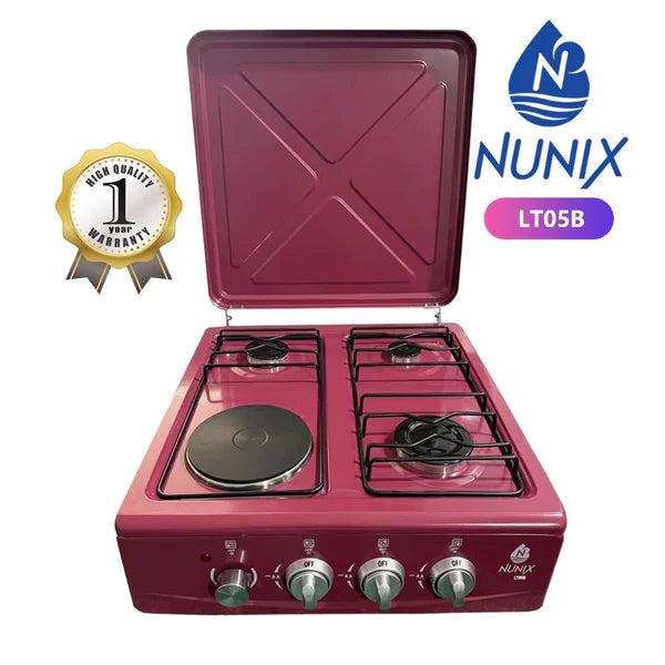 Nunix LT05B Cooker 3 Gas Burners with 1 Electric Table Top – Durable Stainless Steel, Fast Cooking, Energy Efficient & Modern Design