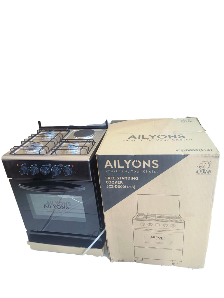 Ailyons JCZ-D600 3 Gas + 1 Electric Free Standing Cooker – Cook meals fast and evenly with gas or electric burners, perfect for busy kitchens.