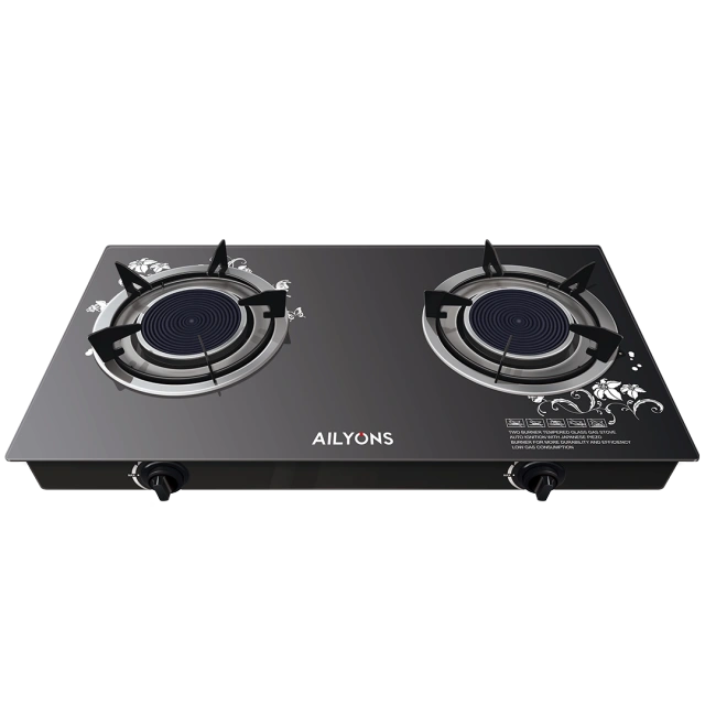 AILYONS GS005A-1 2 Burner Glass Top Gas Cooker & Infrared Double Burner – Fast Heating, Energy Efficient & Durable Design