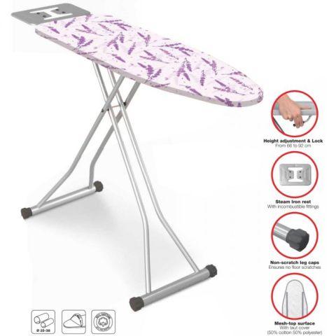 Ramtons IB/201 38x120cm Ironing Board Heather – Sturdy Foldable Design, Heat-Resistant Cover, Adjustable Height, Ideal for Home & Laundry Use
