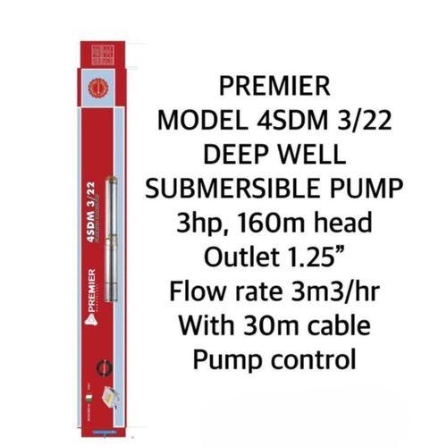 Premier 4SDM3-22 3HP 160m 1.25" Submersible Pump – High Performance Water Pump for Irrigation, Wells & Industrial Use
