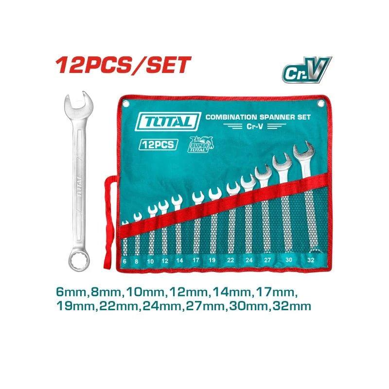 Total THT1022122 12-Piece Combination Spanner Set – Heavy Duty Hand Tools for Automotive & Mechanical Use