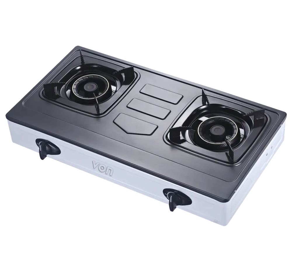 Von VCT2TRGY Table Top Dual Gas Burner – Durable Stainless Steel Gas Cooker