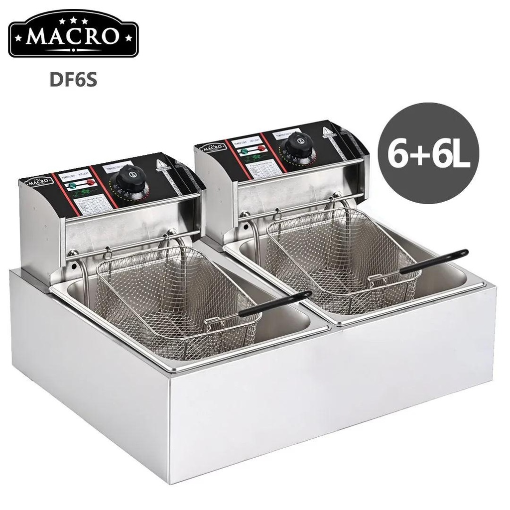 Nunix Macro DF6S 6L+6L Double Deep Fryer - Dual Basket Commercial Deep Fryer with Independent Temperature Control, Fast Heating, 12L Capacity & Durable Stainless Steel Design