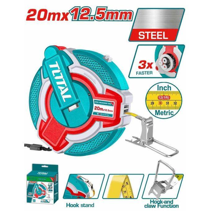 Total TMT08206 20m x 12.5mm Steel Measuring Tape – Heavy Duty Durable Tape Measure for Construction & DIY