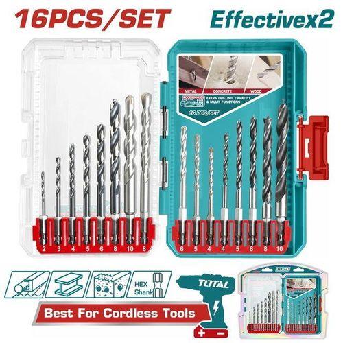 Total TACSDL11608 16-Piece Drill Bits Set – Metal, Masonry & Wood Heavy Duty Drilling Kit