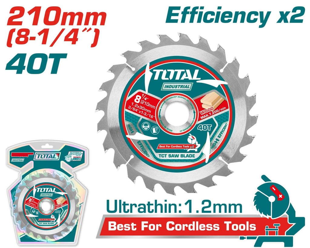 Total TAC2332103 40T 210mm (8-1/4") TCT Saw Blade – Precision Cutting Tool for Wood, Metal & Plastic