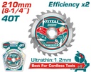 Total TAC2332103 40T 210mm (8-1/4") TCT Saw Blade – Precision Cutting Tool for Wood, Metal & Plastic