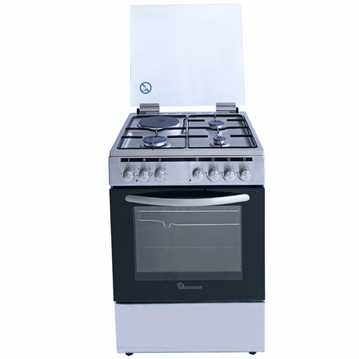 Ramtons RC/610 3G+1E 60x60 Half Inox Cooker – Powerful 3 Gas Burners + 1 Electric Plate, Durable Stainless Steel, Ideal for Home, Office & Small Commercial Kitchens
