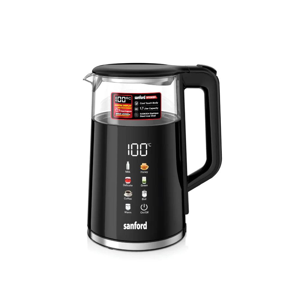 Sanford SF3361EK 1.7L Digital Electric Kettle – Fast Boiling, Stainless Steel Kettle with Auto Shut-Off and LED Display