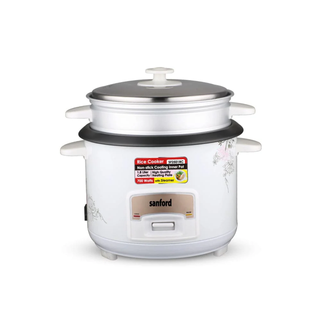 Sanford SF2501RC 1.8L Rice Cooker with Steamer 700W Non-Stick Inner Pot – Efficient Cooking with Steamer Function, Non-Stick Inner Pot for Easy Cleaning and Perfect Rice Every Time