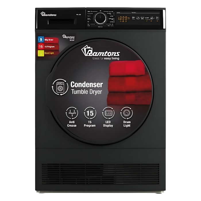 Ramtons RW/301 9KG Condenser Tumble Dryer – Efficient Drying, Multiple Heat Settings, Gentle on Clothes, Perfect for Home use.