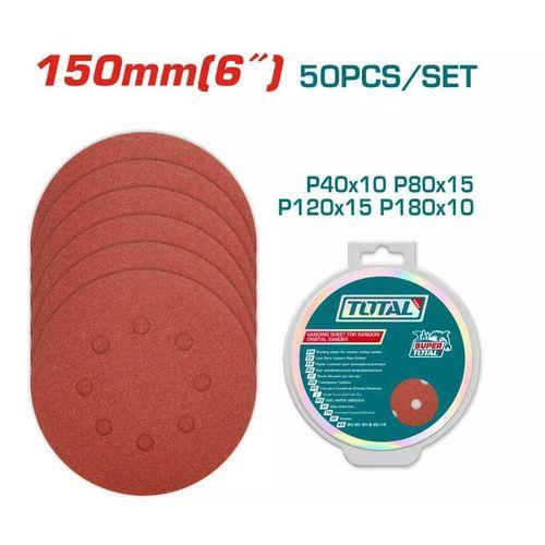 Total TAC7315011 150mm 50-Piece Sanding Sheets for Random Orbital Sander – Heavy Duty Abrasive Discs
