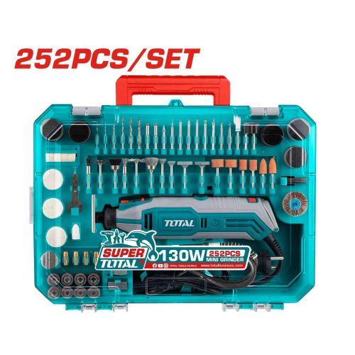 Total TG5133261 252-Piece 130W Mini Grinder – Heavy Duty Electric Grinding Tool Kit for Metal, Wood & DIY Projects
