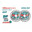 Total TAC2331853 2pcs 185mm (7-1/4") Ultra-Thin TCT Saw Blade Set – Precision Cutting Tool for Wood, Metal & DIY Projects