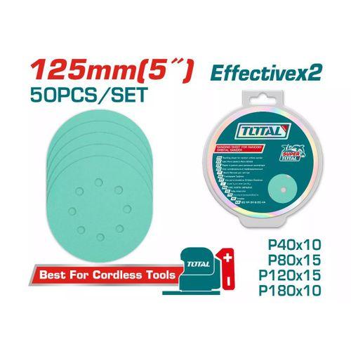 Total TAC125050 125mm 50-Piece Sanding Sheets for Random Orbital Sander – Heavy Duty Abrasive Discs for Wood, Metal & Paint Finishing