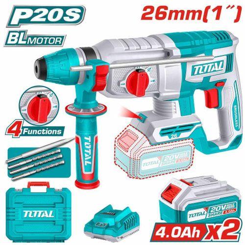 Total TRHLI202682 26mm 20V Cordless Rotary Hammer Drill  – Heavy Duty SDS-Plus Power Drill for Concrete, Masonry & Construction Use