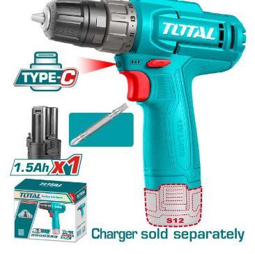 Total TDLI12456 12V Cordless Drill – Powerful Rechargeable Electric Drill for Wood, Metal & DIY Projects