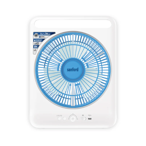 Sanford SF919BFN BS 12” Rechargeable Box Fan with LED Light – Portable design, and adjustable speed for convenient cooling anywhere