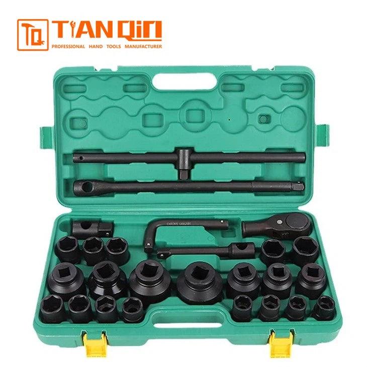 Tianqin TQ73094 3/4″ & 1″ Heavy Duty 26-Piece Socket Wrench Set – Black Electrophoresis Finish, Professional Industrial Tool Kit