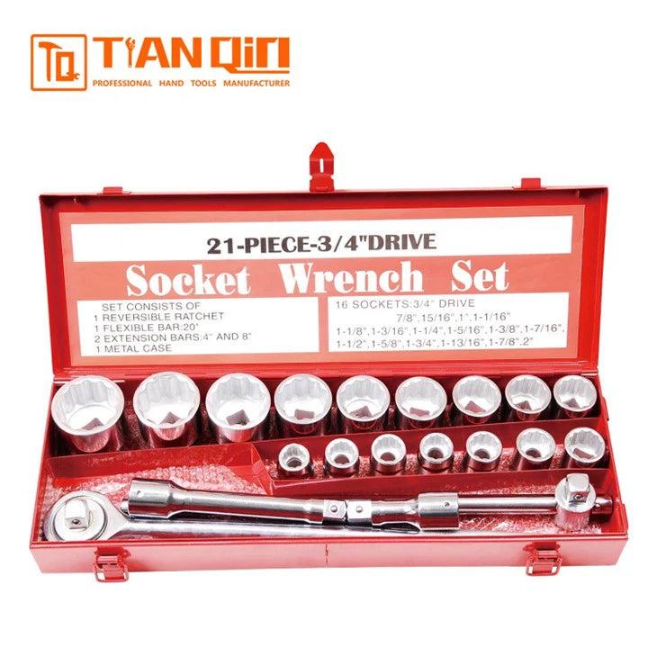 Tianqin TQ73096 3/4" Heavy Duty 21-Piece Socket Wrench Set – Professional Mechanics Tool Kit for Automotive & Industrial Use
