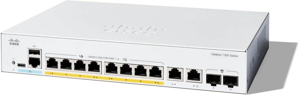 Cisco C1300-8P-E-2G Catalyst 1300 8-Port GE PoE Managed Switch – Compact Enterprise Network Switch