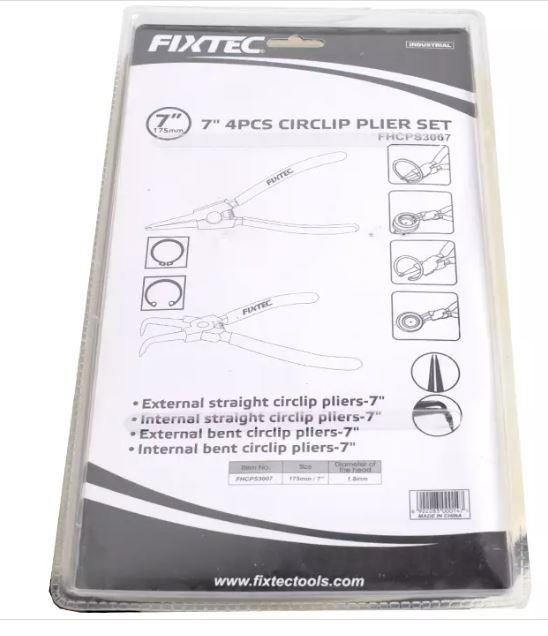 FIXTEC FHCPS3007 Circlip Pliers Set – 4-Piece 7" Internal & External Snap Ring Pliers for Mechanics