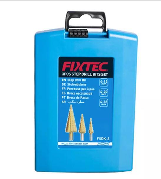 Fixtec FSDK-3 3-Piece Step Drill Bit Set – Metric Sizes, High-Speed Steel for Metal & Sheet Drilling
