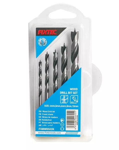 Fixtec FDBW0502K 5-Piece Wood Drill Bit Set – High-Quality Bits for Carpentry & DIY Projects