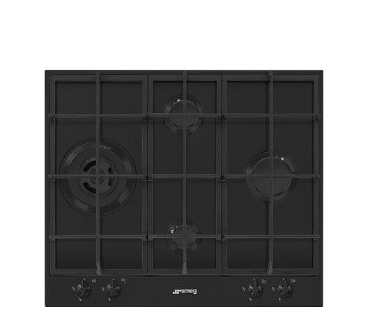 SMEG PX364LMB 4G BI HOB Black Glass – 4-Burner Built-In Gas Hob with WOK & Cast Iron Supports for Modern Kitchens